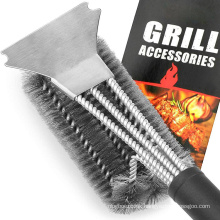 Yuming Factory Grill Brush and Scraper BBQ Grill Brush, Safe 18" Stainless Steel Woven Wire 3 in 1 Bristles Grill Clean Brush